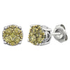 14k White Gold 3/8 CTW Yellow Diamond Cluster Earrings