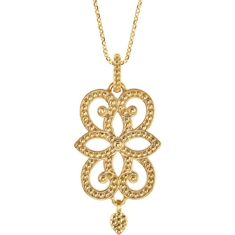 14k Yellow Gold Granulated Scroll Design 18" Necklace