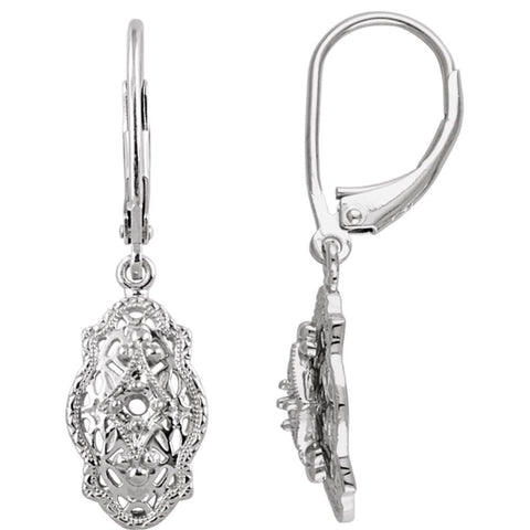 14k White Gold Filigree Design Earring Mounting