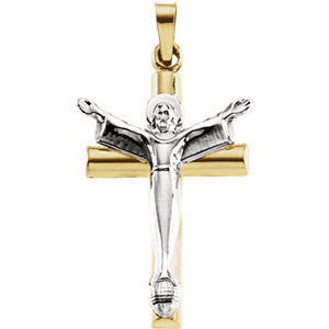 14K White & Yellow Gold 32x21mm Risen Christ Crucifix Pendant