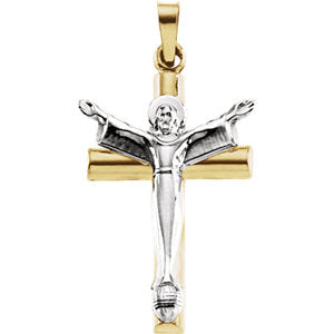 14K White & Yellow Gold 24.75x17mm Risen Christ Crucifix Pendant