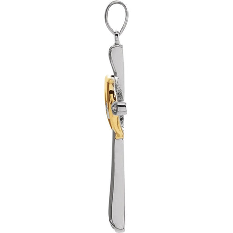 Sterling Silver/10k Yellow Gold .015 CTW Diamond Cross Pendant with Rhodium