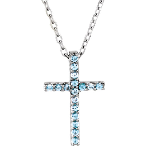 14k White Gold Aquamarine Cross 16" Necklace
