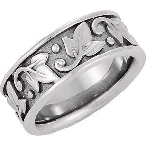 14k White Gold Leaf Design 8mm Bands, Size 6