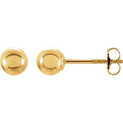 14k Yellow Gold 5mm Round Ball Earrings
