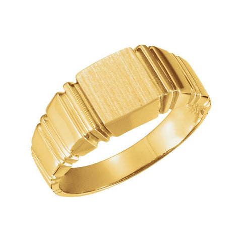 14k Yellow Gold 9mm Men's Square Signet Ring, Size 10