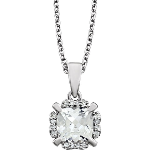 14k White Gold Created White Sapphire & .05 CTW Diamond 18" Necklace