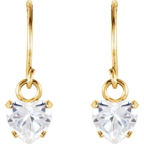 14k Yellow Gold 4mm Heart Shape Dangle Youth Earrings