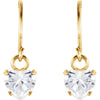 14k Yellow Gold 4mm Heart Shape Dangle Youth Earrings