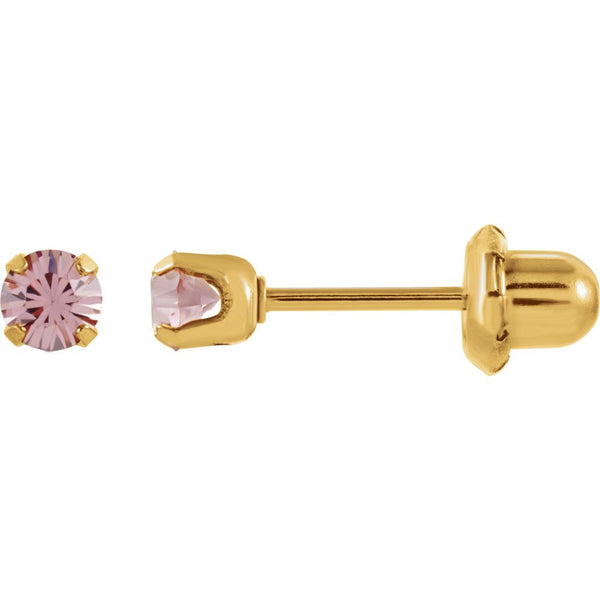 24K Yellow with Stainless Steel Solitaire "June" Birthstone Piercing Earrings