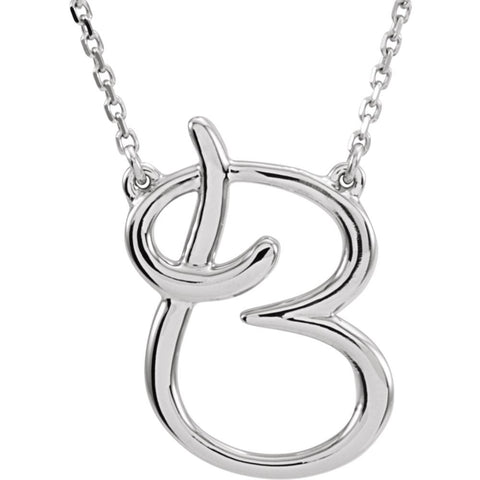 14k White Gold "B" Script Initial 16" Necklace