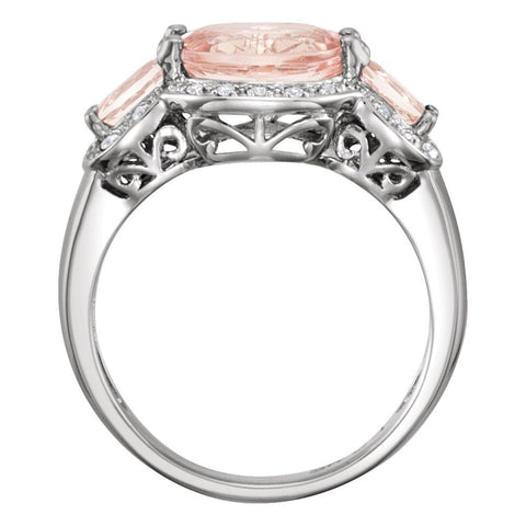 14k White Gold Morganite & 1/10 CTW Diamond Ring, Size 7