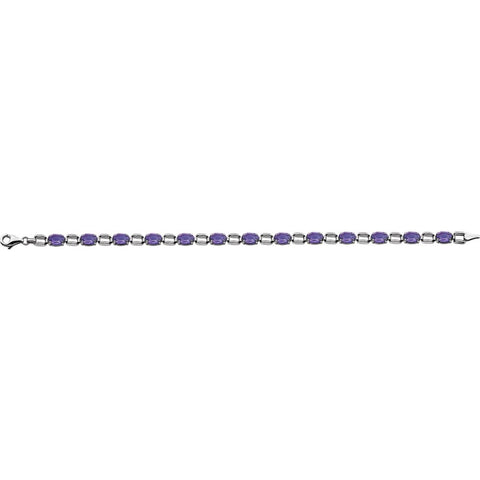 14k White Gold 7x5mm Oval Amethyst 7" Bracelet