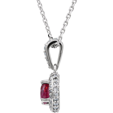 14k White Gold Ruby & 1/4 CTW Diamond 18" Necklace