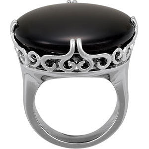 Sterling Silver Onyx Ring, Size 7