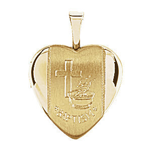 Gold-Plated Sterling Silver 16.5x15.8mm Heart Baptismal Locket