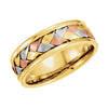 Tri-Color Comfort-Fit Hand-woven Wedding Band Ring in 14k Yellow-White-Rose Gold ( Size 10 )