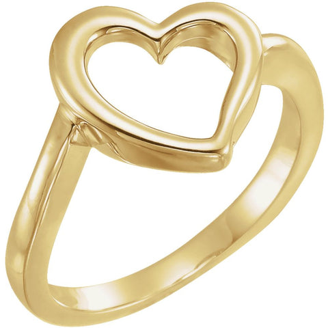 14k Yellow Gold Open Heart Ring, Size 7
