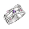 1/8 CTTW Genuine Amethyst, Pink Tourmaline and Diamond Ring in Sterling Silver ( Size 7 )