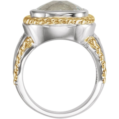 Sterling Silver & 14k Yellow Gold Green Quartz & 1/10 CTW Diamond Ring , Size 7