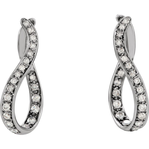 14k White Gold 1 CTW Diamond Wavy Hoop Earrings