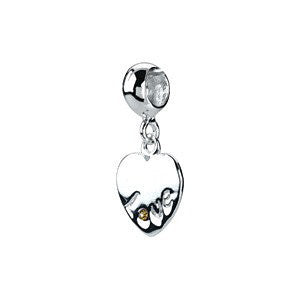 Sterling Silver 13mm Love Heart Dangle Bead with Crystal