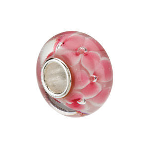 Sterling Silver 14x9mm Pink Flower Glass Bead