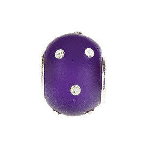 Sterling Silver 12x8mm Glass Purple Bead with Crystal Accents