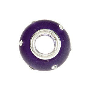 Sterling Silver 12x8mm Glass Purple Bead with Crystal Accents