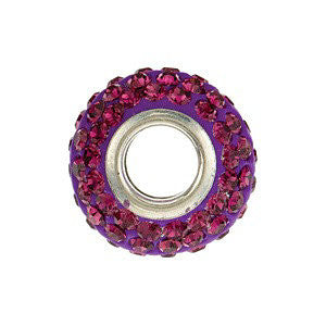 Sterling Silver Kera® Roundel Bead with Pavé Purple Crystals