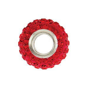 Sterling Silver 12x8mm Roundel Bead with Pavé Red Crystals