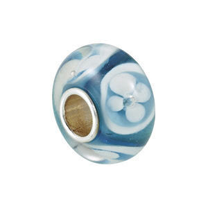 Sterling Silver 14x10mm Turquoise with White Flower Glass Bead