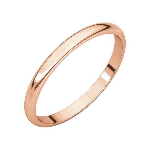10k Rose Gold 2mm Half Round Light Band, Size 7