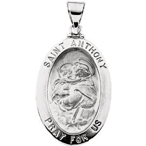 14k White Gold 23x16mm Hollow Oval St. Anthony Medal