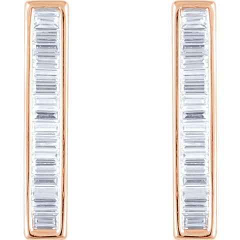 14k Rose Gold 1/2 CTW Diamond Baguette Bar Earrings