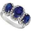 14k White Gold Created Blue Sapphire & .04 CTW Diamond Ring, Size 7