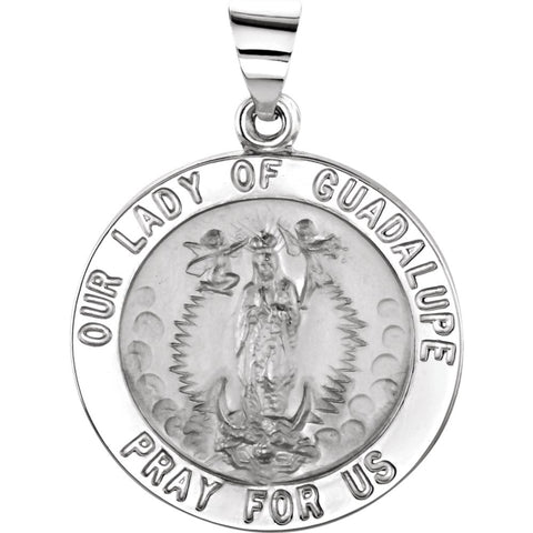 14k White Gold 22mm Round Hollow Our Lady of Guadalupe Medal