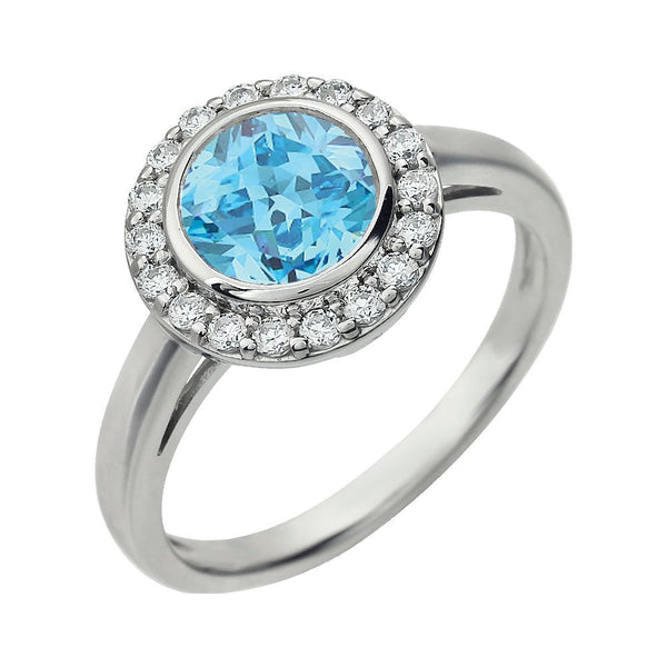 Sterling Silver Light Blue Cubic Zirconia Ring, Size 7