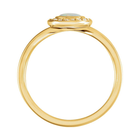 14k Yellow Gold Opal & .08 CTW Diamond Ring , Size 7