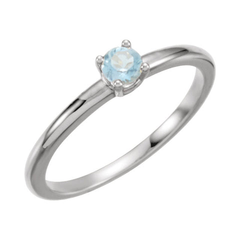 Sterling Silver Imitation Blue Zircon "December" Youth Birthstone Ring, Size 3