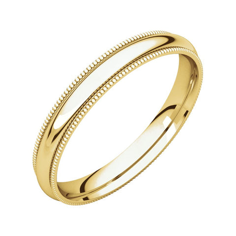 14k Yellow Gold 3mm Milgrain Comfort Fit Band, Size 5