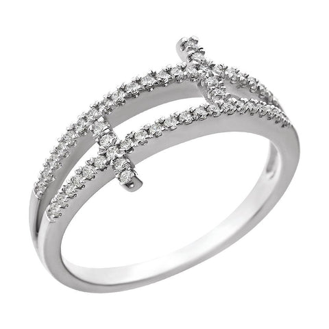 Sterling Silver Cubic Zirconia Sideways Cross Ring Size 8