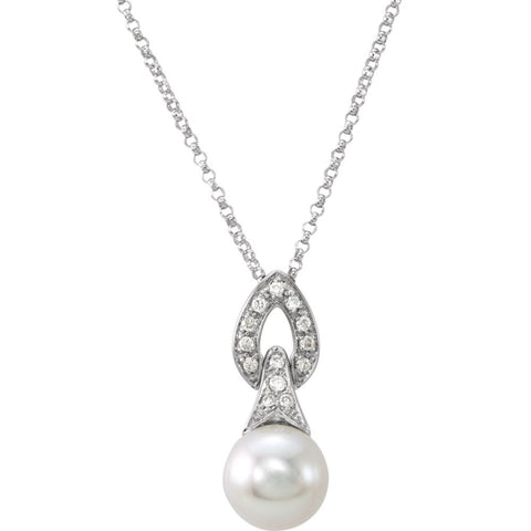 14k White Gold 8mm Freshwater Cultured Pear & 1/10 CTW Diamond 18" Necklace