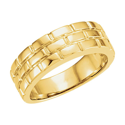 14k White Gold Brick Design 8mm Tapered Band, Size 7