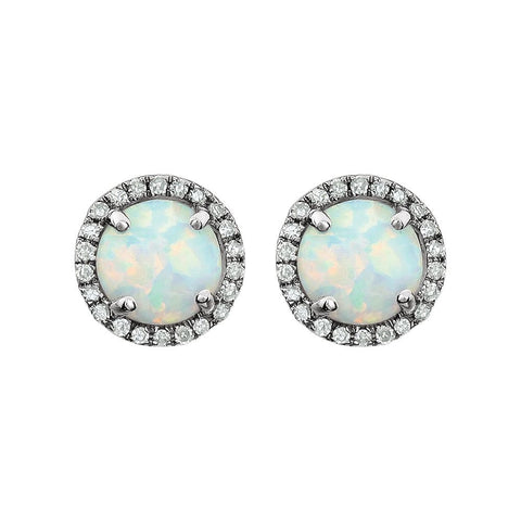 14k White Gold Created Opal & 1/8 CTW Diamond Earrings