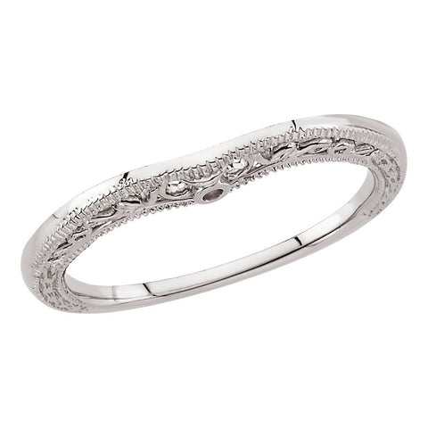14k White Gold Granulated Scroll Design Curved Band, Size 7