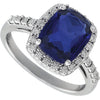 14k White Gold Created Blue Sapphire & .07 CTW Diamond Ring, Size 7