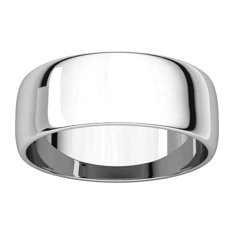 14k White Gold 7mm Half Round Light Band, Size 12