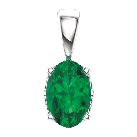 14k White Gold Chatham® Lab-Grown Emerald Pendant