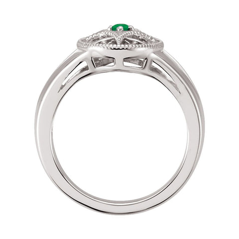 Sterling Silver 2mm Round Emerald Ring Size 5